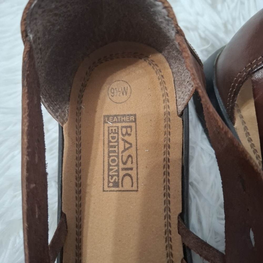 Basic Editions Brown and Green Sandals with Woven Design - Picture 9 of 12